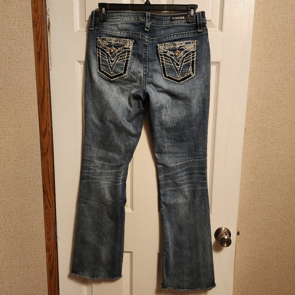 Vigoss Boot Cut Jeans with Embroidered Pockets - Denim Blue